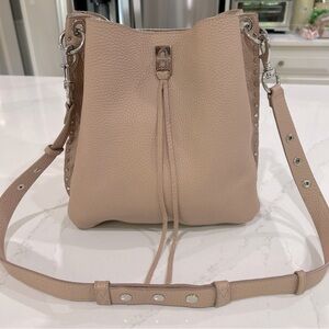 Rebecca Minkoff Darren Nude/Pink Pebbled Leather Hobo shoulder Bag Silver $378